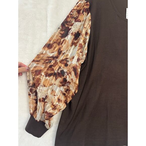 NWT Lularoe Penny Brown Knit Sweater Top 3X Chiffon Sleeves - Picture 2 of 7